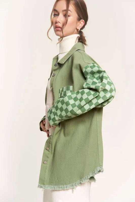 Sage Checker Sleeve Jacket