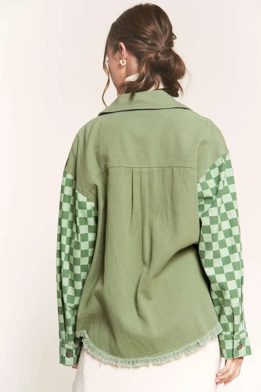 Sage Checker Sleeve Jacket