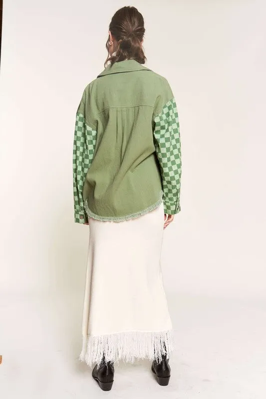 Sage Checker Sleeve Jacket