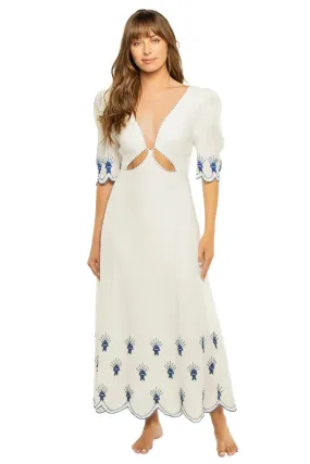 Sea of Fish Embroidered Linen Maxi Dress