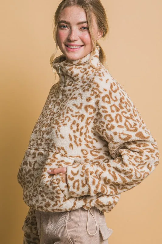 Sherpa Fleece Leopard Jacket