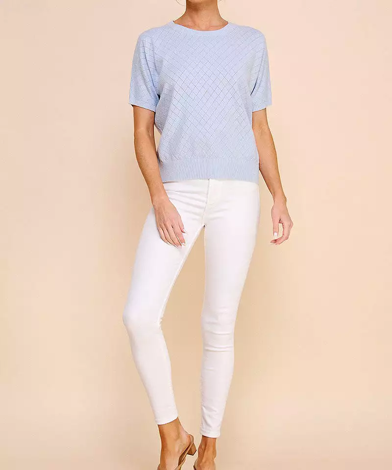 Short Sleeve Pointelle Top - Powder Blue