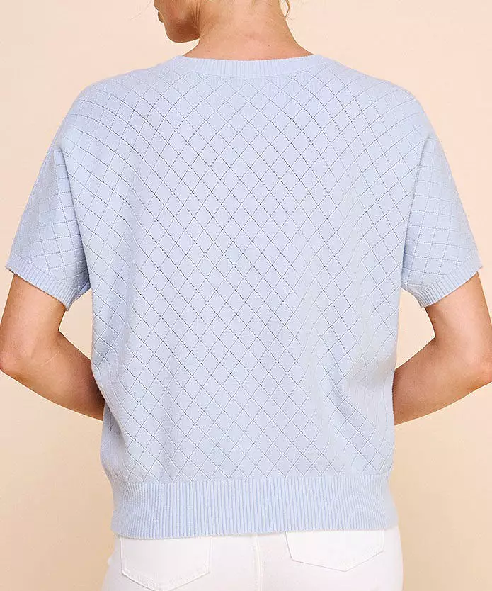 Short Sleeve Pointelle Top - Powder Blue