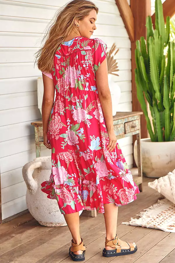 Slate Midi Dress Cerise Print