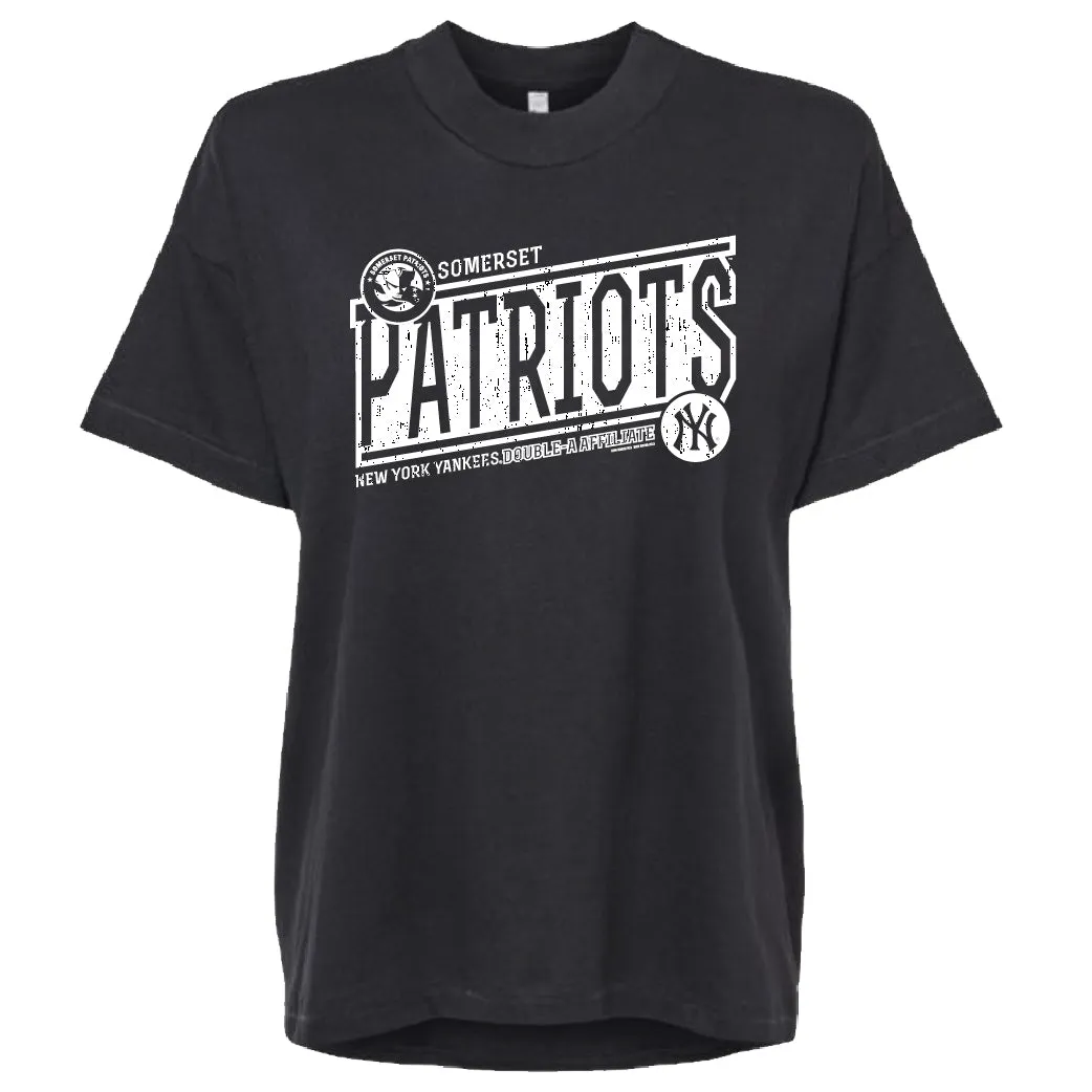 Somerset Patriots Black & White ICON Line Ladies Oversized Hi Lo Mobility Tee