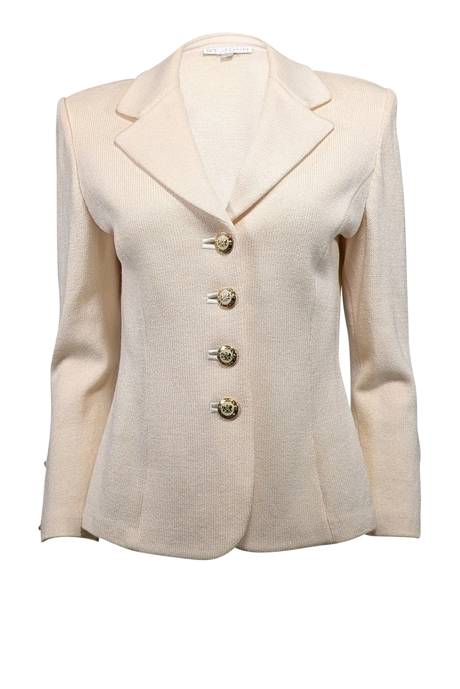 St. John - Cream Knit Gold Button Front Blazer Sz 4