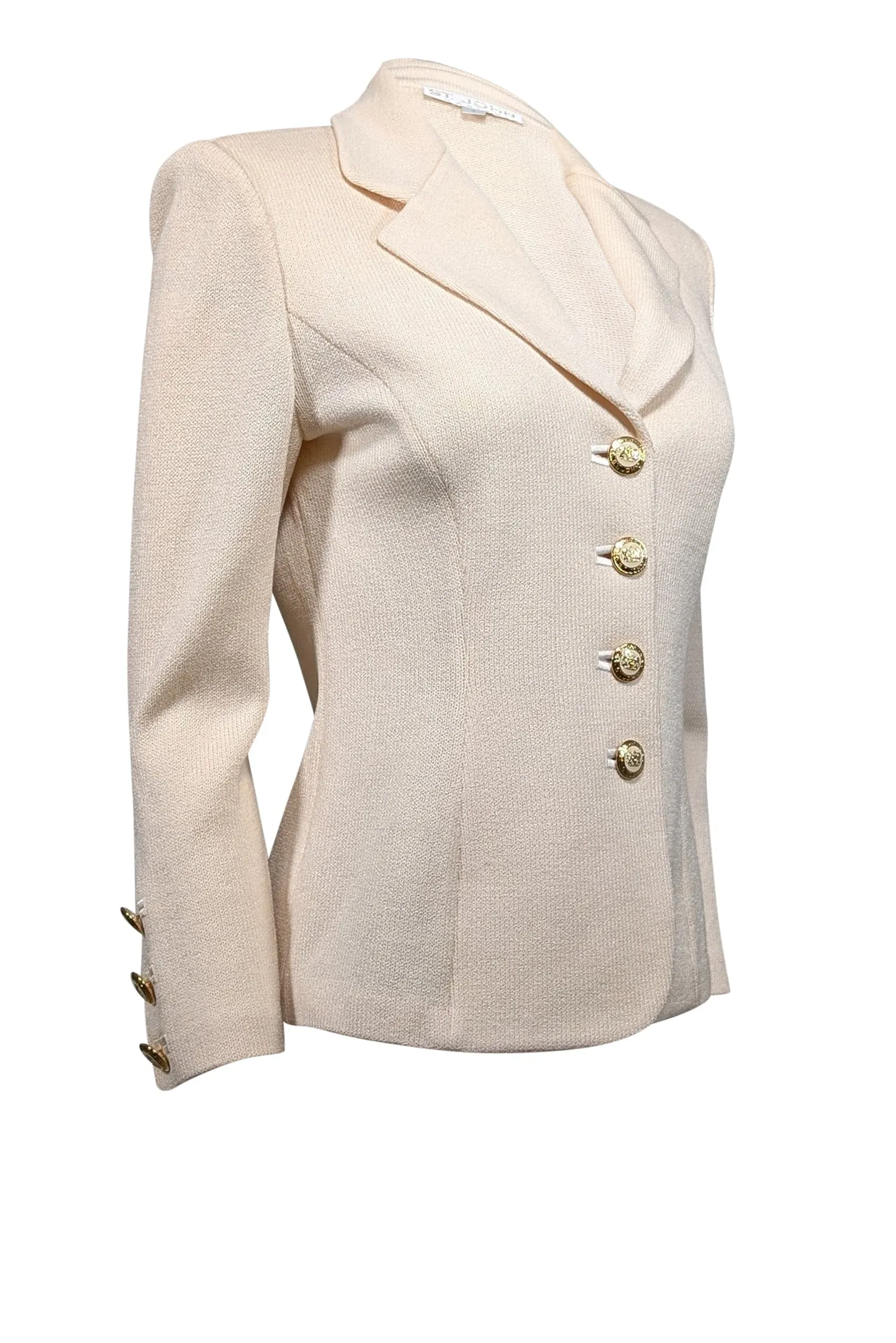 St. John - Cream Knit Gold Button Front Blazer Sz 4