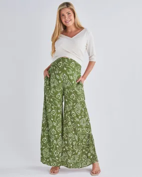 Stacie Wide Leg Maternity Pants in Green Paisley Print