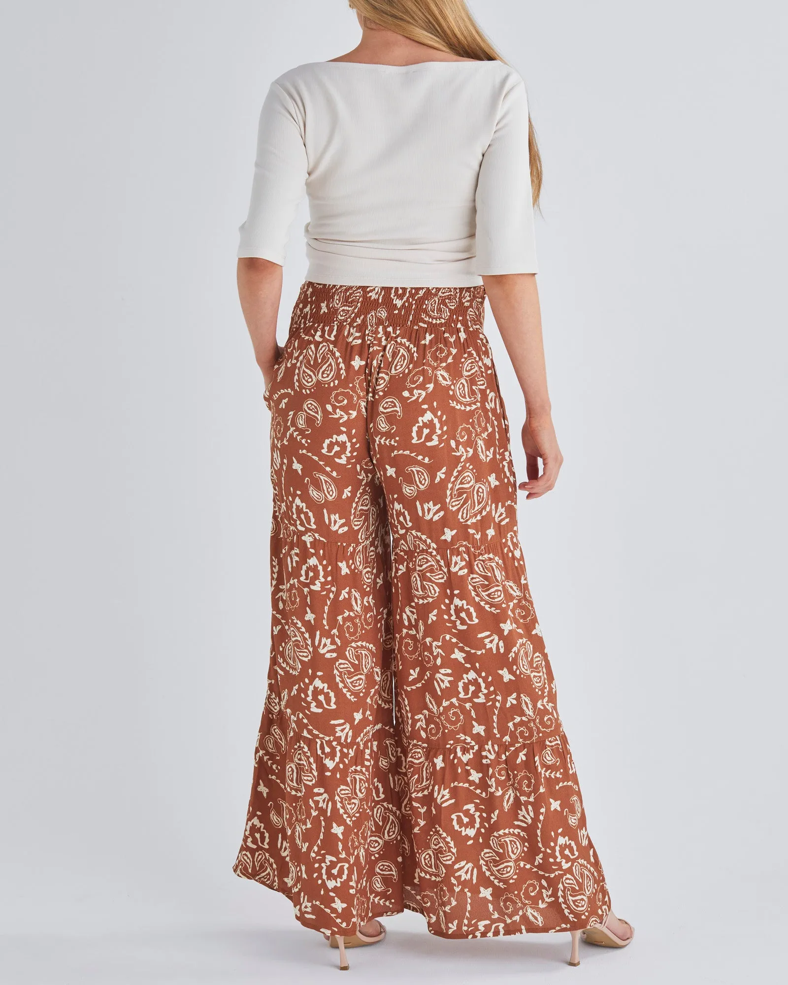 Stacie Wide Leg Maternity Pants in Mahogany Paisley Print