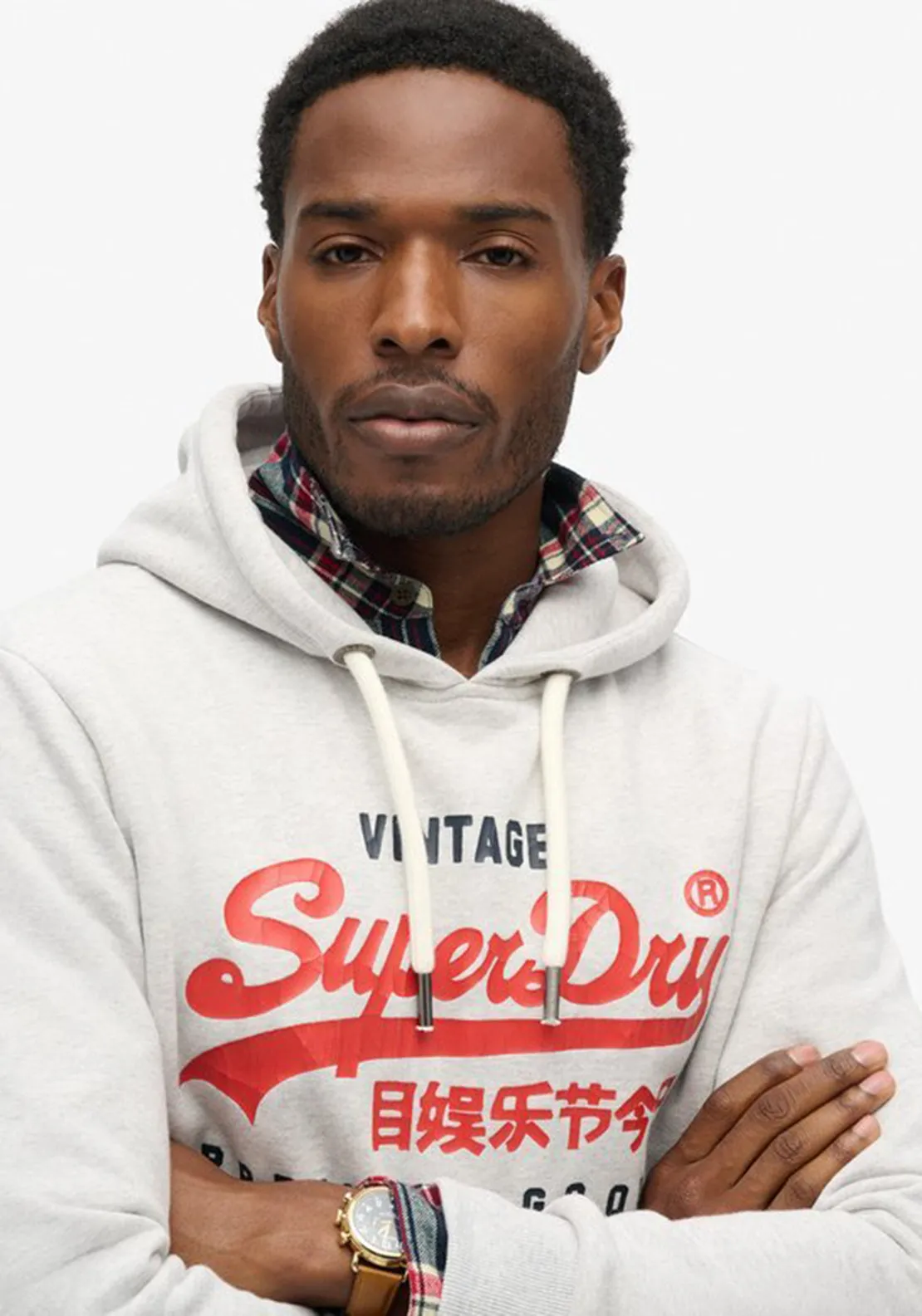 Superdry Duo Vintage Logo Hoodie, Glacier Grey Marl