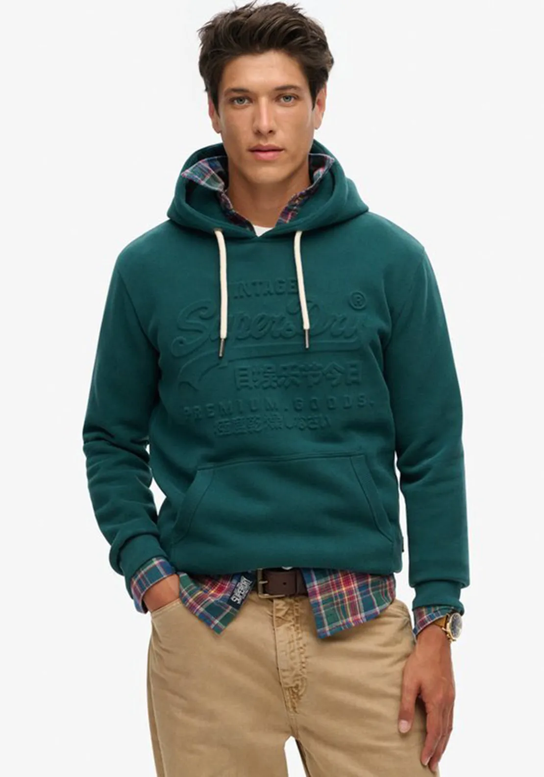 Superdry Embossed Vintage Logo Graphic Hoodie, Furnace Green