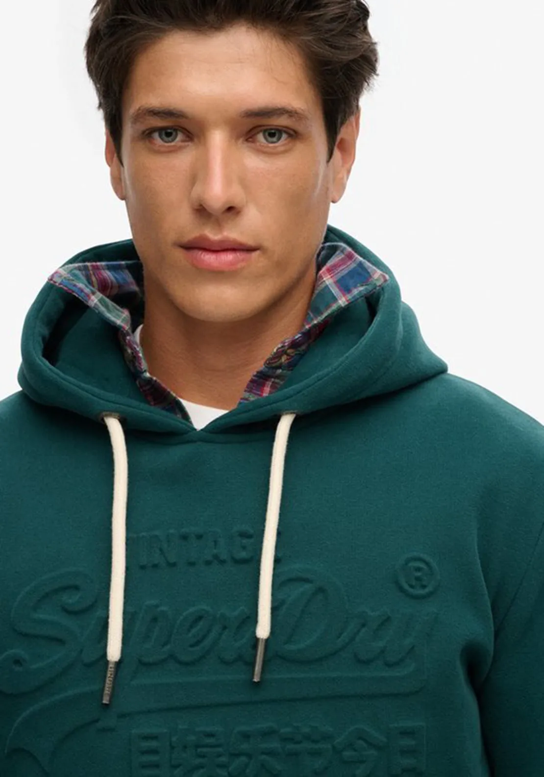 Superdry Embossed Vintage Logo Graphic Hoodie, Furnace Green