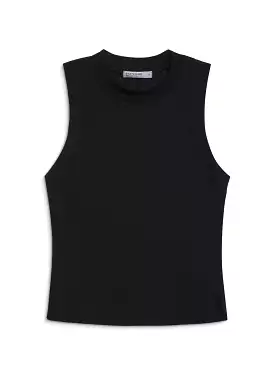 Supima Slub Sleeveless Mock Neck Top in Black