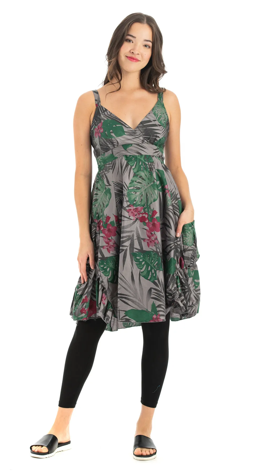 Swing Dress - grey tropical - cotton