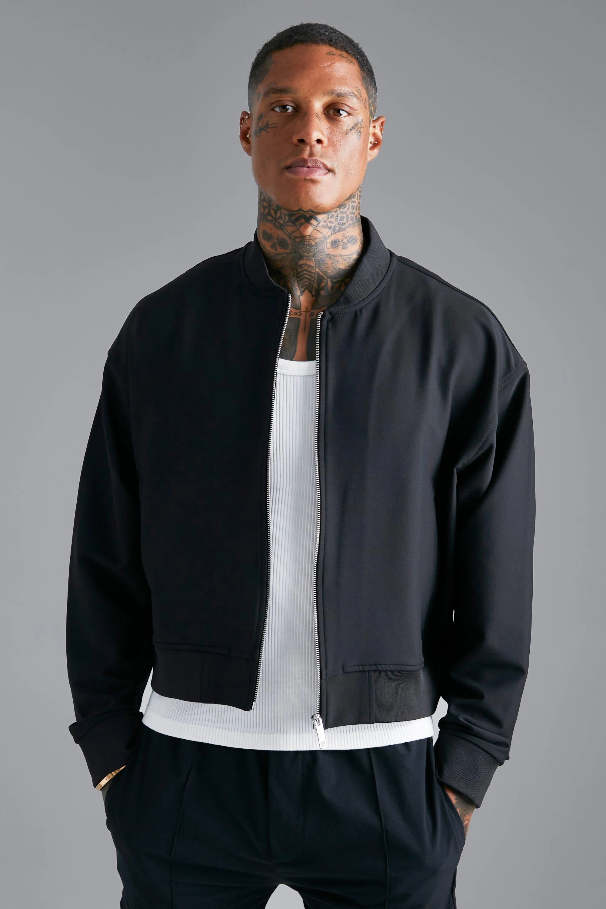 Technical Stretch Boxy Bomber Jacket