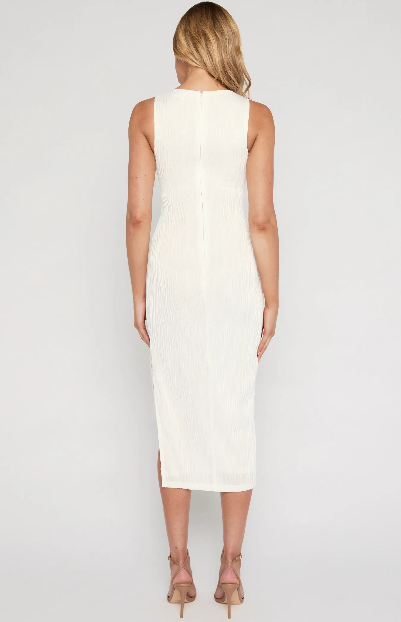 Textured Stretch Midi Dress with Front Cut Out Detail (WTO606A)