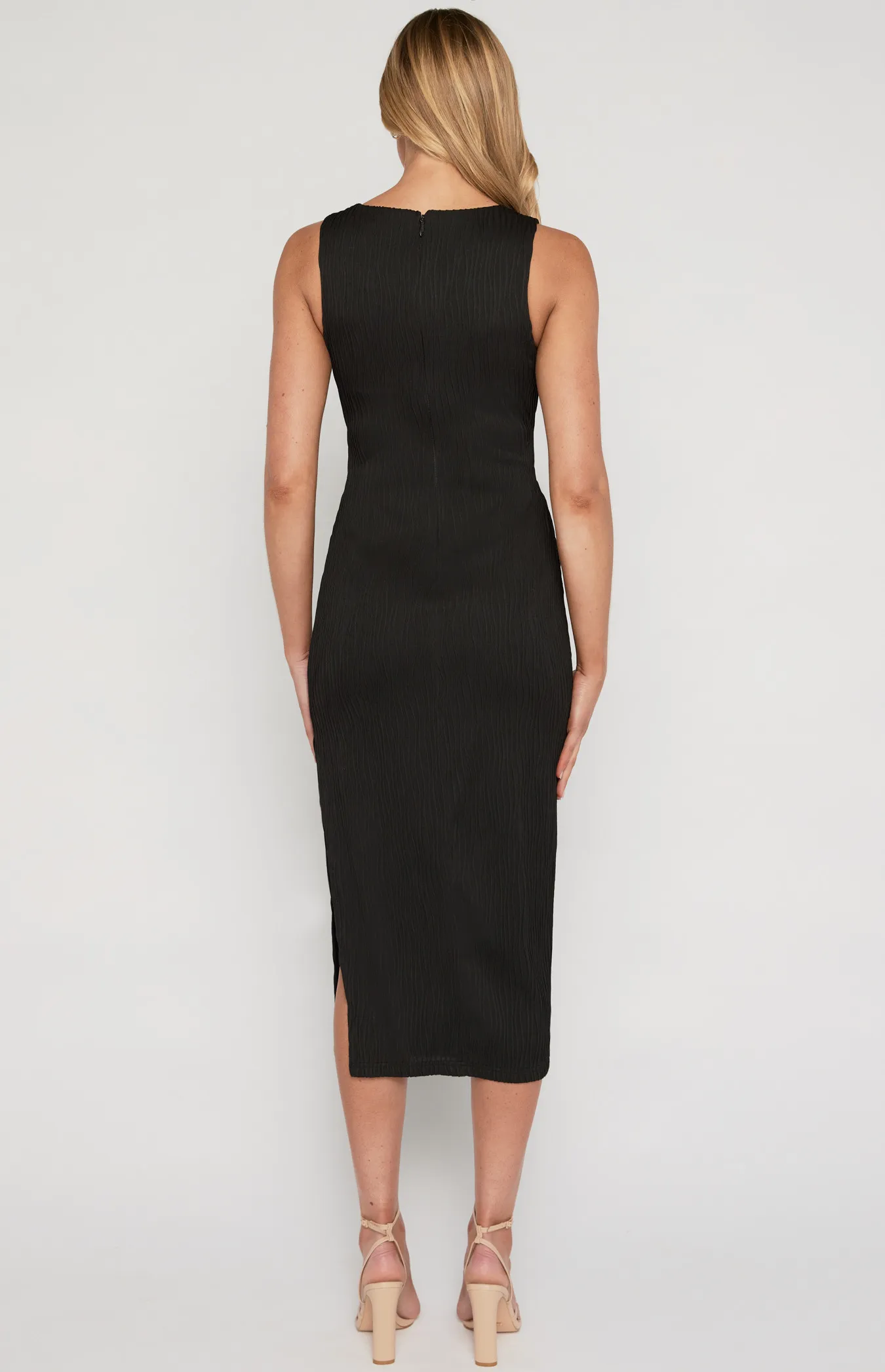 Textured Stretch Midi Dress with Front Cut Out Detail (WTO606A)