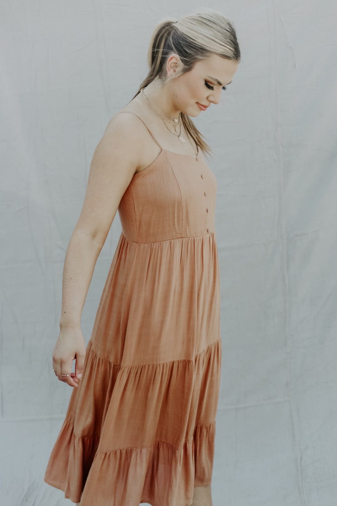 Toasted Honey Tiered Midi Dress