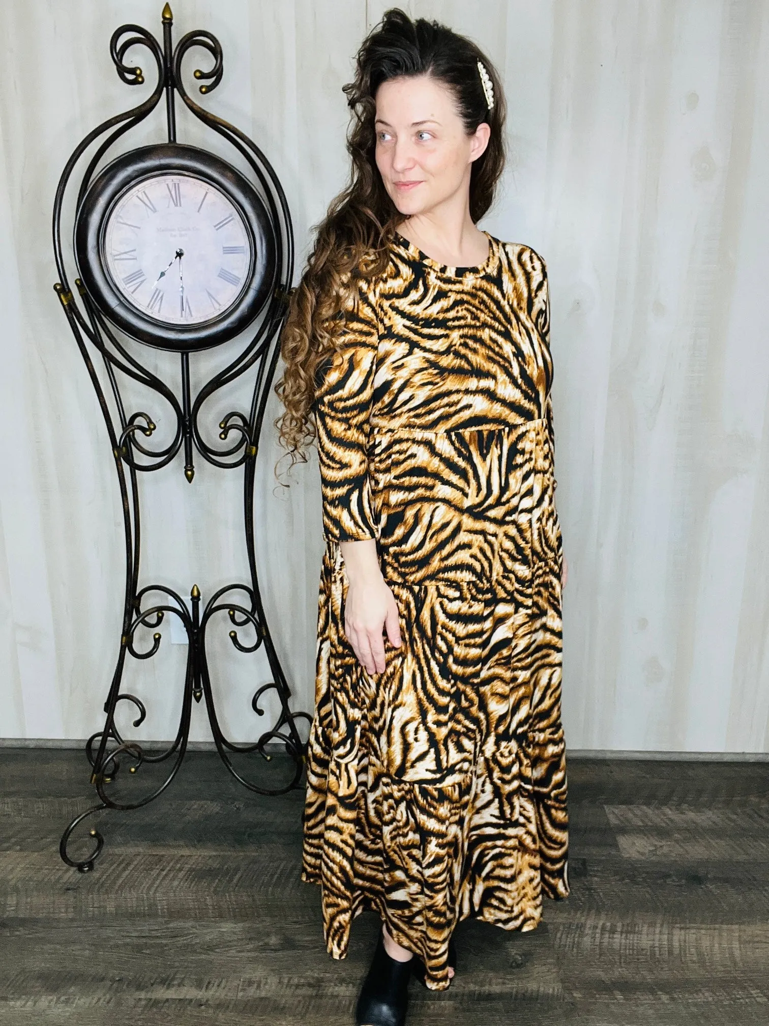 Tonya Tiered Dress-Tiger Print