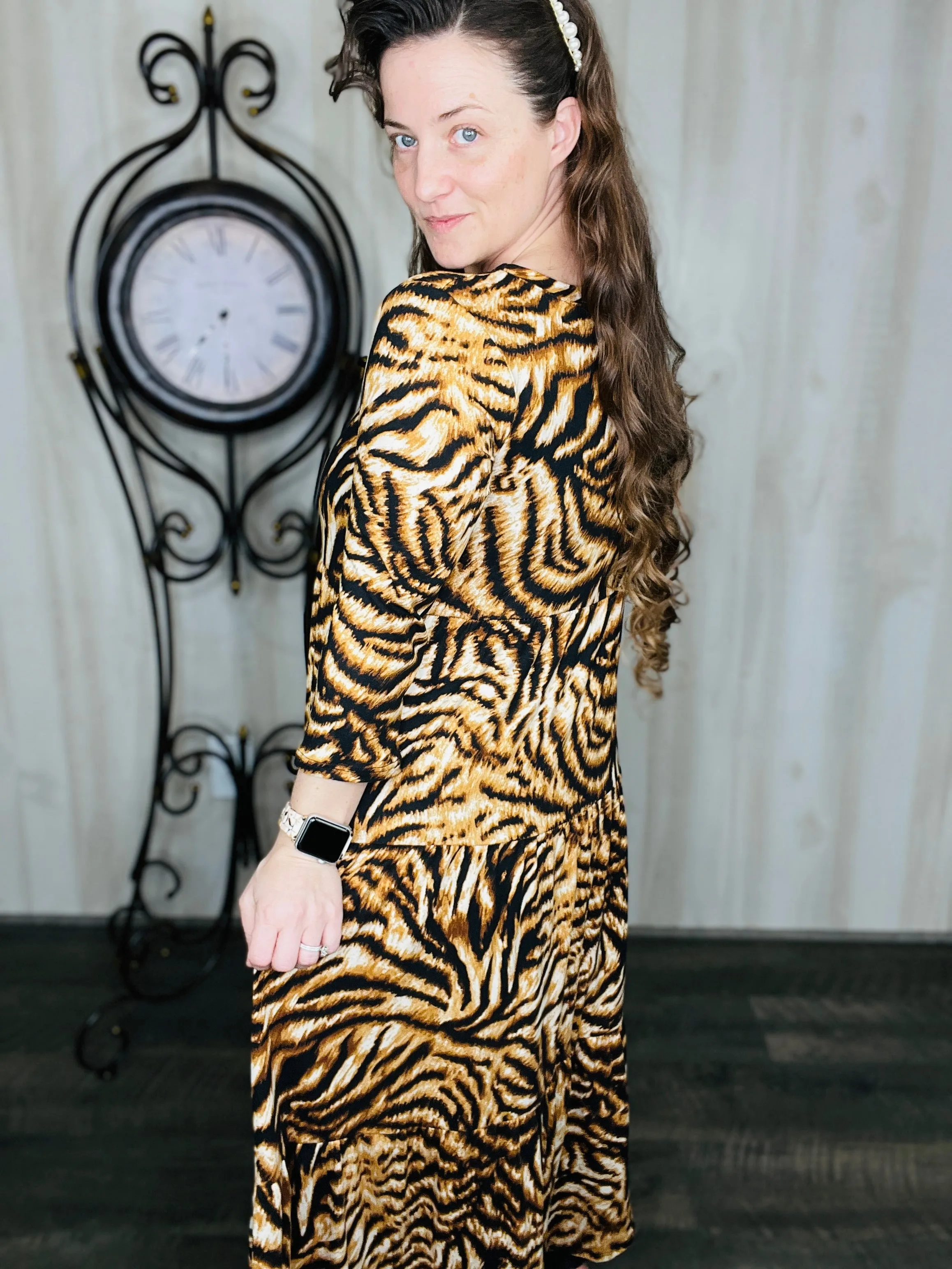 Tonya Tiered Dress-Tiger Print