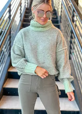 Turtle Neck Loose Fit Sweater - Sage