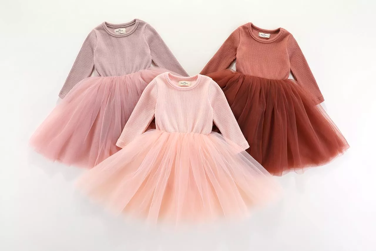 Valentina Long Sleeve Tutu Dress - DUSTY PINK DARK: 0-6M, 6-12M, 1-2Y, 2-3Y, 5-6Y, 6-8Y