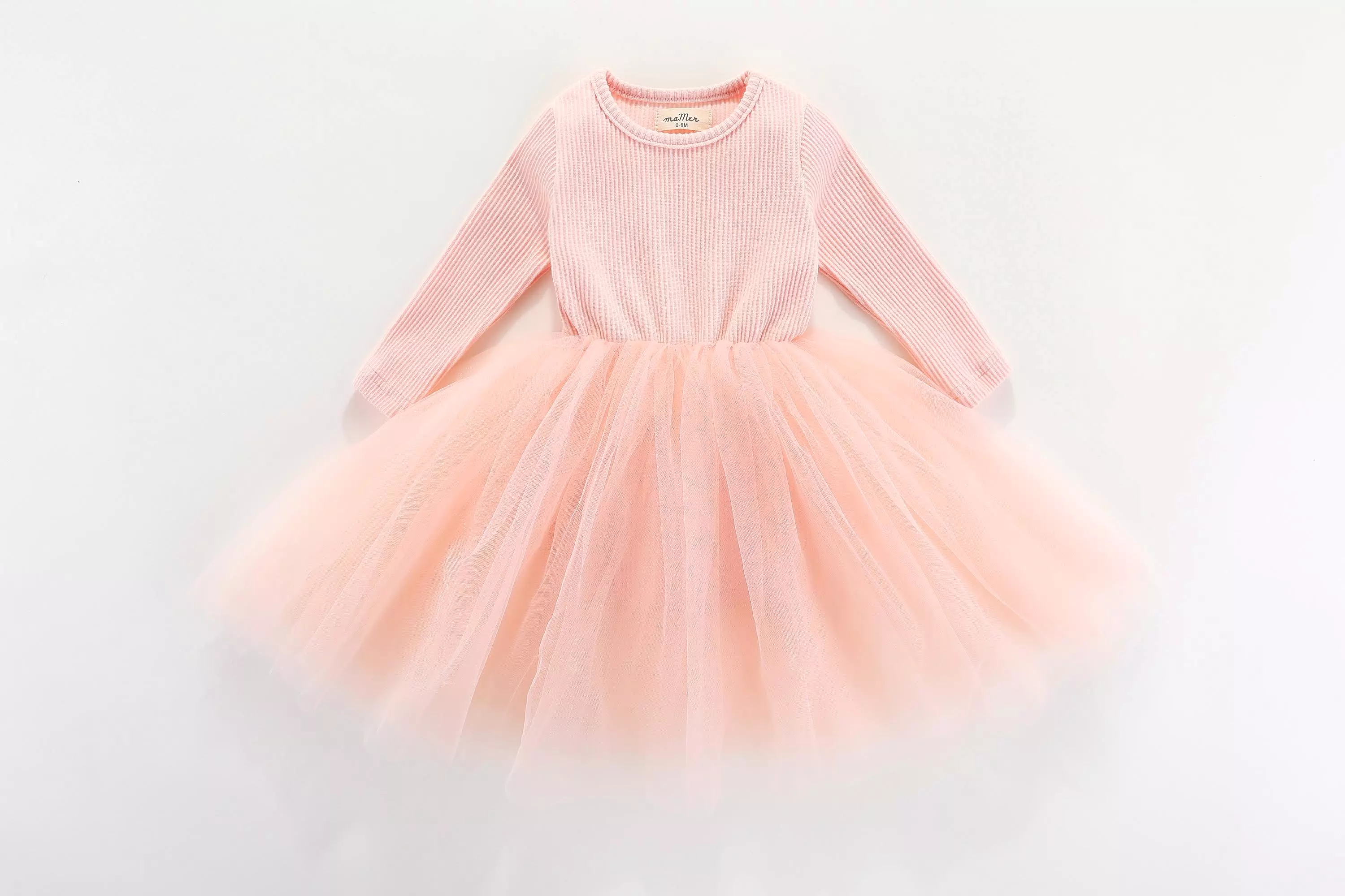 Valentina Long Sleeve Tutu Dress - PEACH PINK: 0-6M, 6-12M, 1-2Y, 2-3Y, 3-4Y, 4-5Y, 5-6Y, 6-8Y