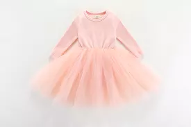 Valentina Long Sleeve Tutu Dress - PEACH PINK: 0-6M, 6-12M, 1-2Y, 2-3Y, 3-4Y, 4-5Y, 5-6Y, 6-8Y