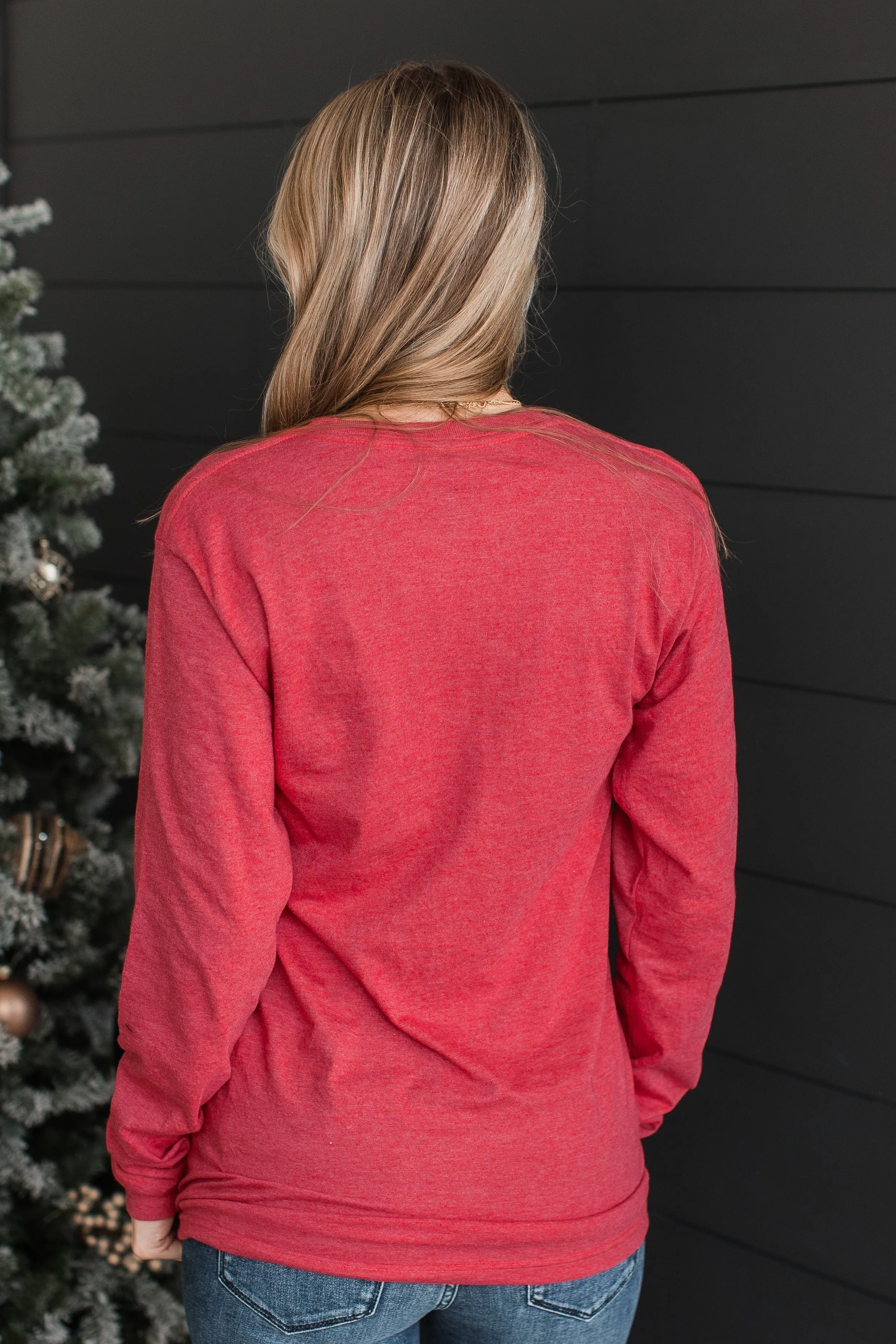 Very Merry Long Sleeve Graphic Top- Red