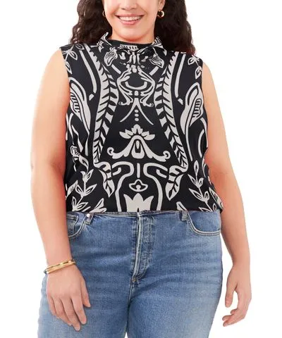 Vince Camuto Plus Size Printed Mock Neck Sleeveless Top