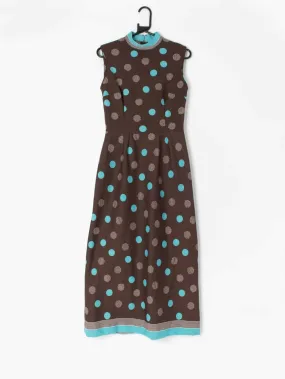 Vintage 1970s polka dot sleeveless maxi dress with mock neck – UK 12