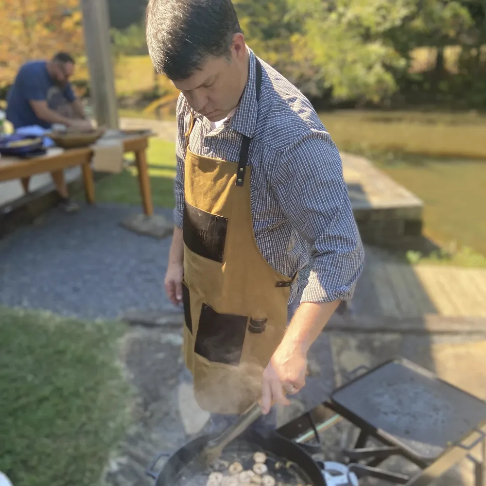 Waxed Canvas Apron with Leather Pockets by Bayou Classic