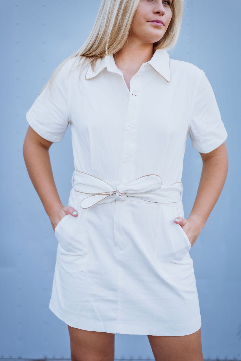 White Collared Denim Utility Dress