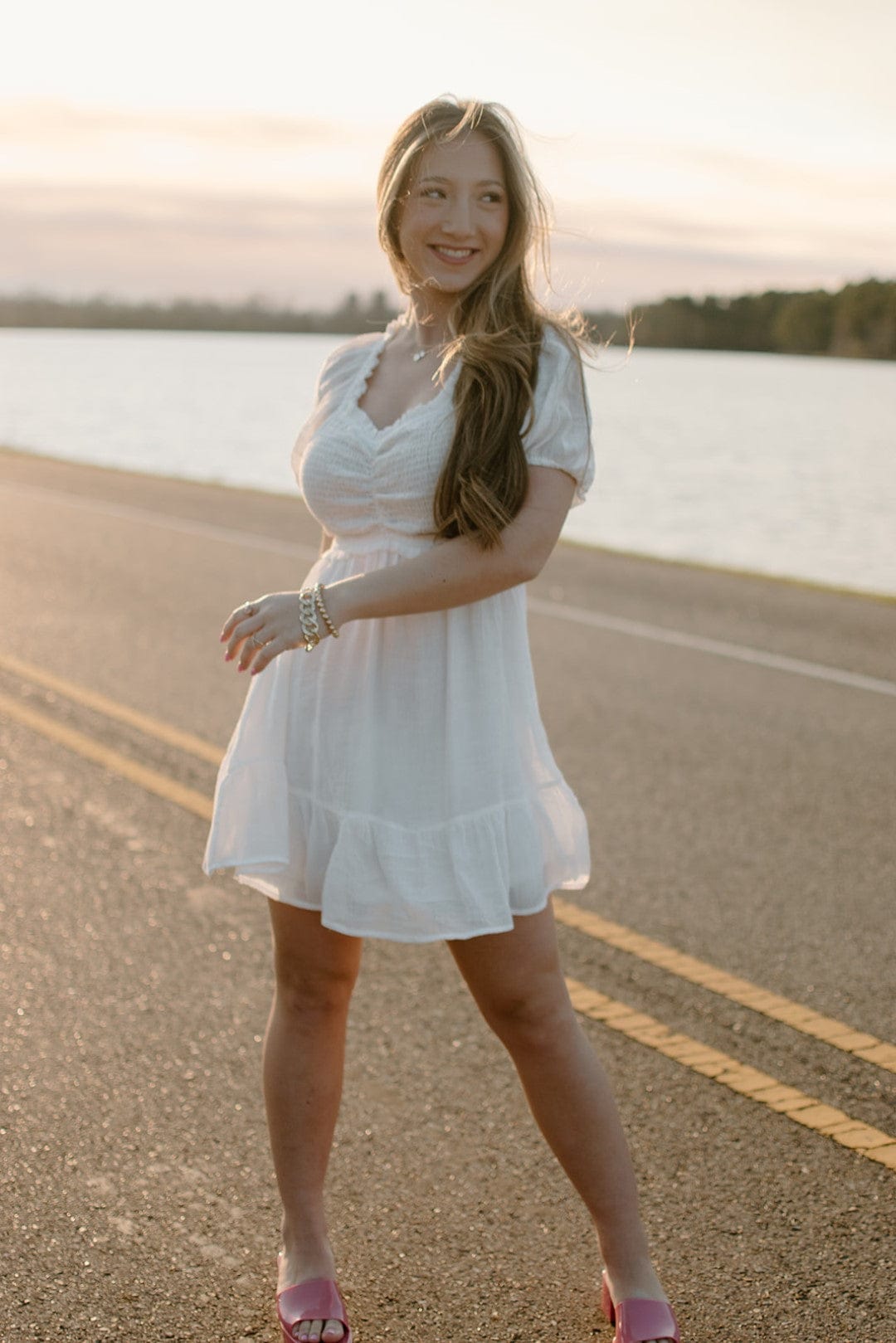 White Smock Short Sleeve Dress