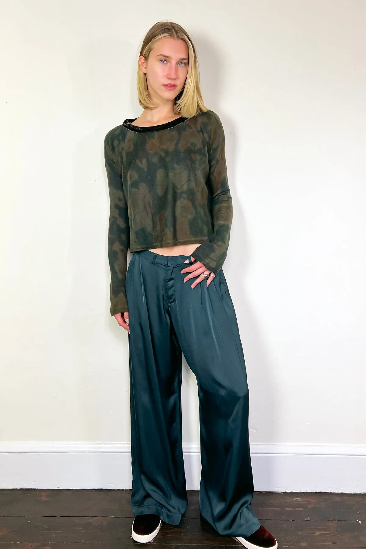 Wide Leg Satin Pants - Blue