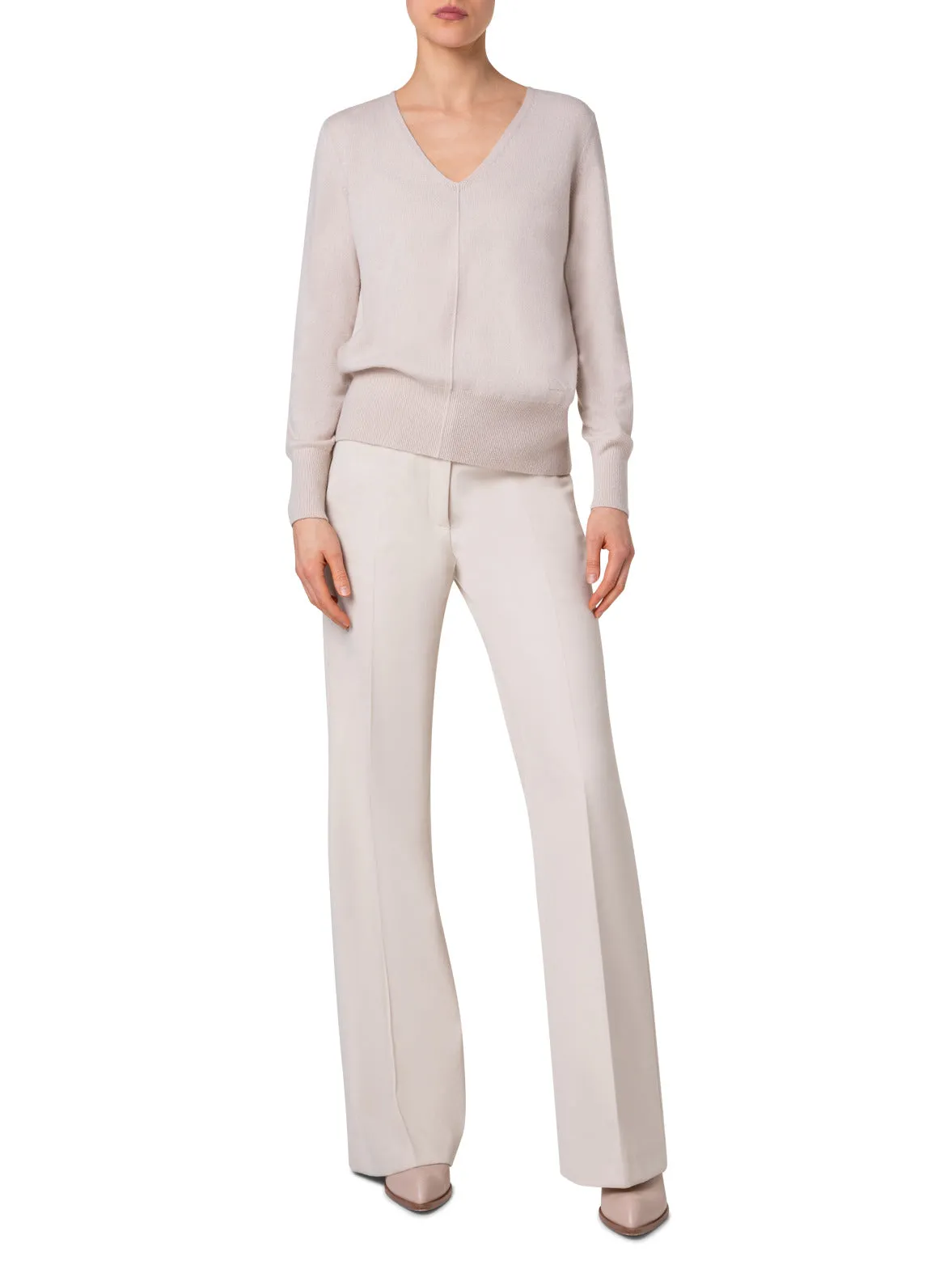 Wide Straight Leg Pants in Cotton Wool Gabardine