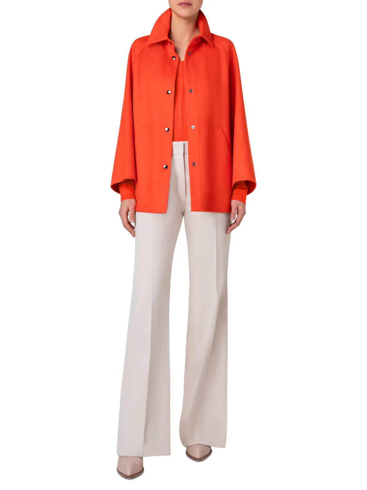 Wide Straight Leg Pants in Cotton Wool Gabardine