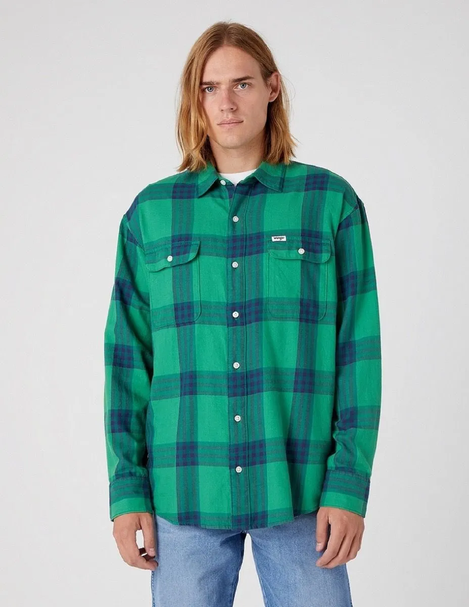 Wrangler Patch Pocket Check Long Sleeve Shirt Pine Green