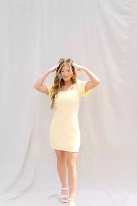 Yellow Puff Short Sleeve Mini Dress