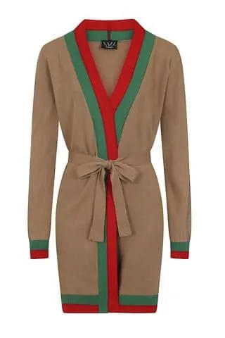 Zara Camel Tan Red and Green Striped Fine Knit 3 Piece Lounge Co-ord Set